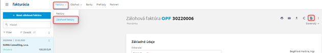 Evidencia zálohových faktúr