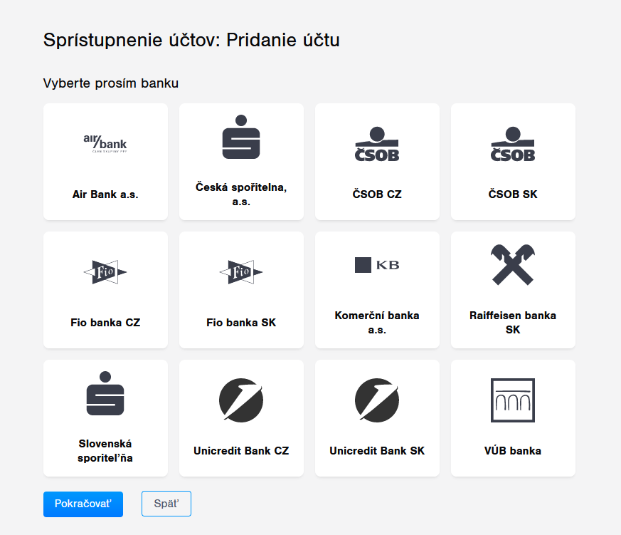 sprístupnenie účtov
